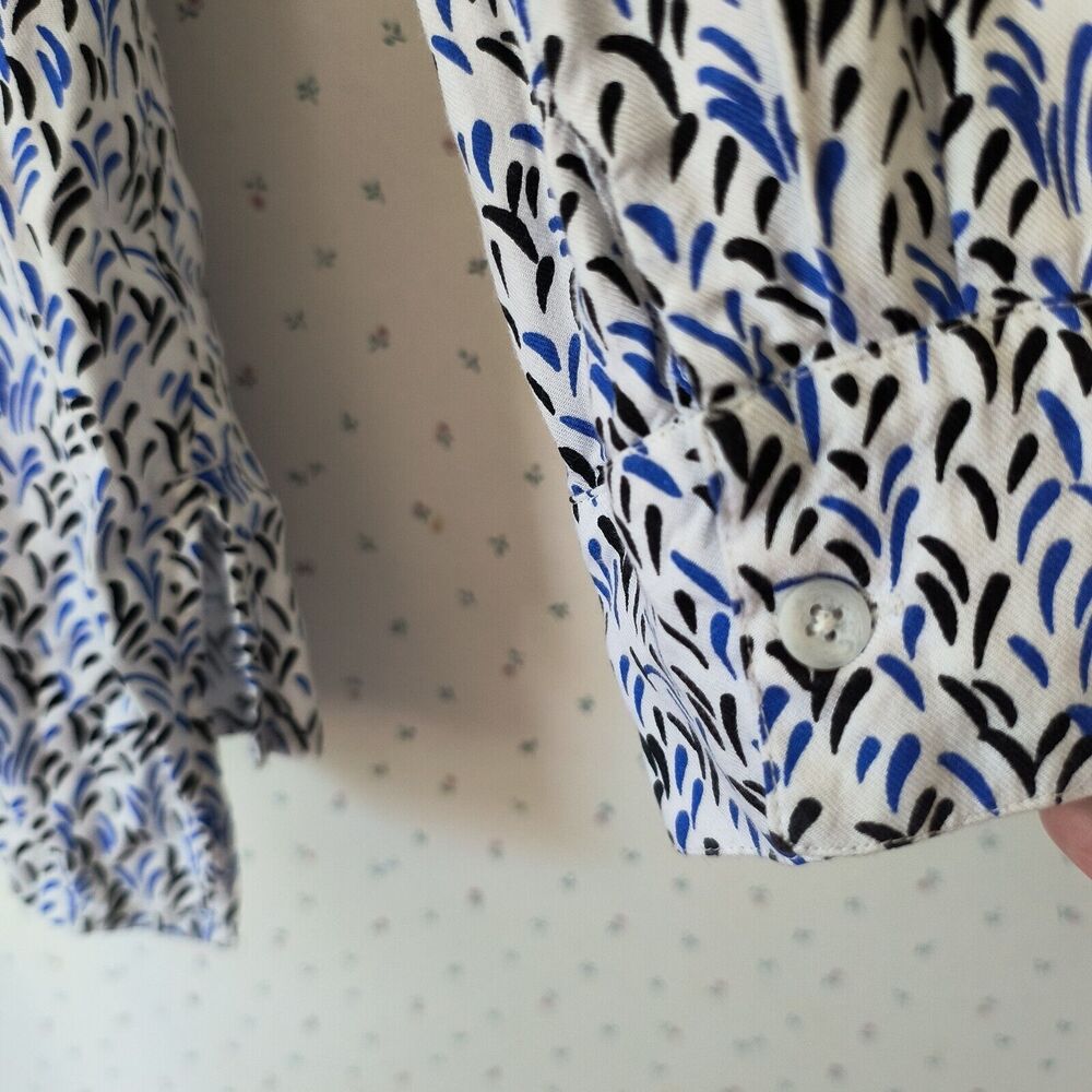 Lane Bryant Peasant Top Women 18/20 Black Blue White Print V Neck High Low Tunic - Picture 12 of 14